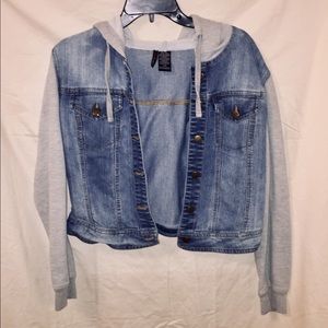 Short Waisted Blue Jean and Grey Sleeve Jacket.